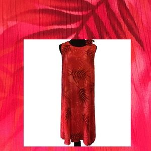 Vtg. Hibiscus Collection Hawaii Tropical palm leaves red sleeveless dress OS